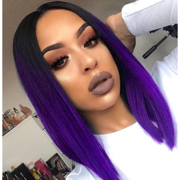 Ombre Purpl Black Short Straight Bob Wig